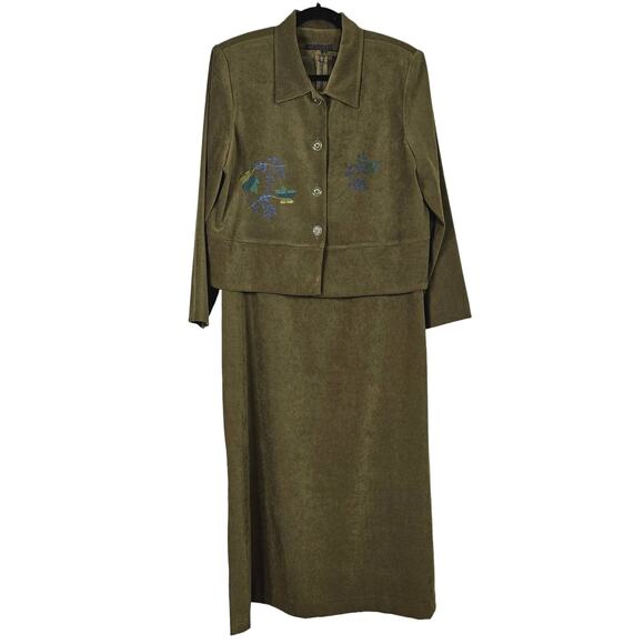 Vintage 90s Positive Attitude Womens 14 Petite Green Fall Maxi Dress Jacket Set - Picture 2 of 14
